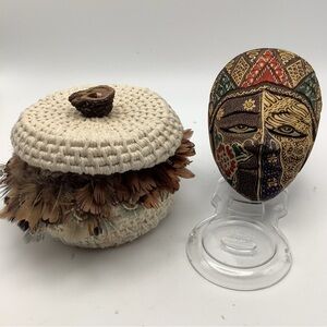 Unique Batik Mask and Handmade Feather Basket